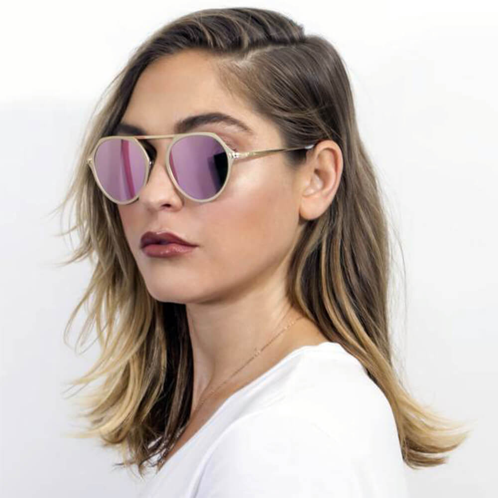 DRESDEN Modern Flat Top Slender Round Sunglasses with mirrored lenses and ultra-slim frame, perfect for stylish sun protection.