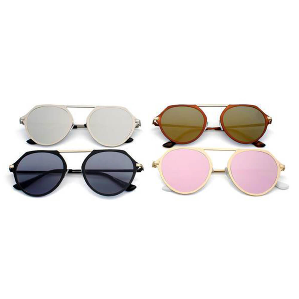 DRESDEN Modern Flat Top Slender Round Sunglasses with mirrored lenses and ultra-slim frame, perfect for stylish sun protection.