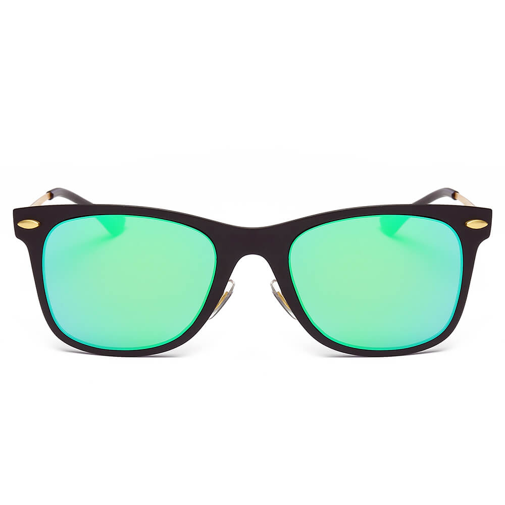 DUGALD Classic Horn Rimmed Rectangle Fashion Sunglasses with green lens and thin metal arms, stylishly displayed.