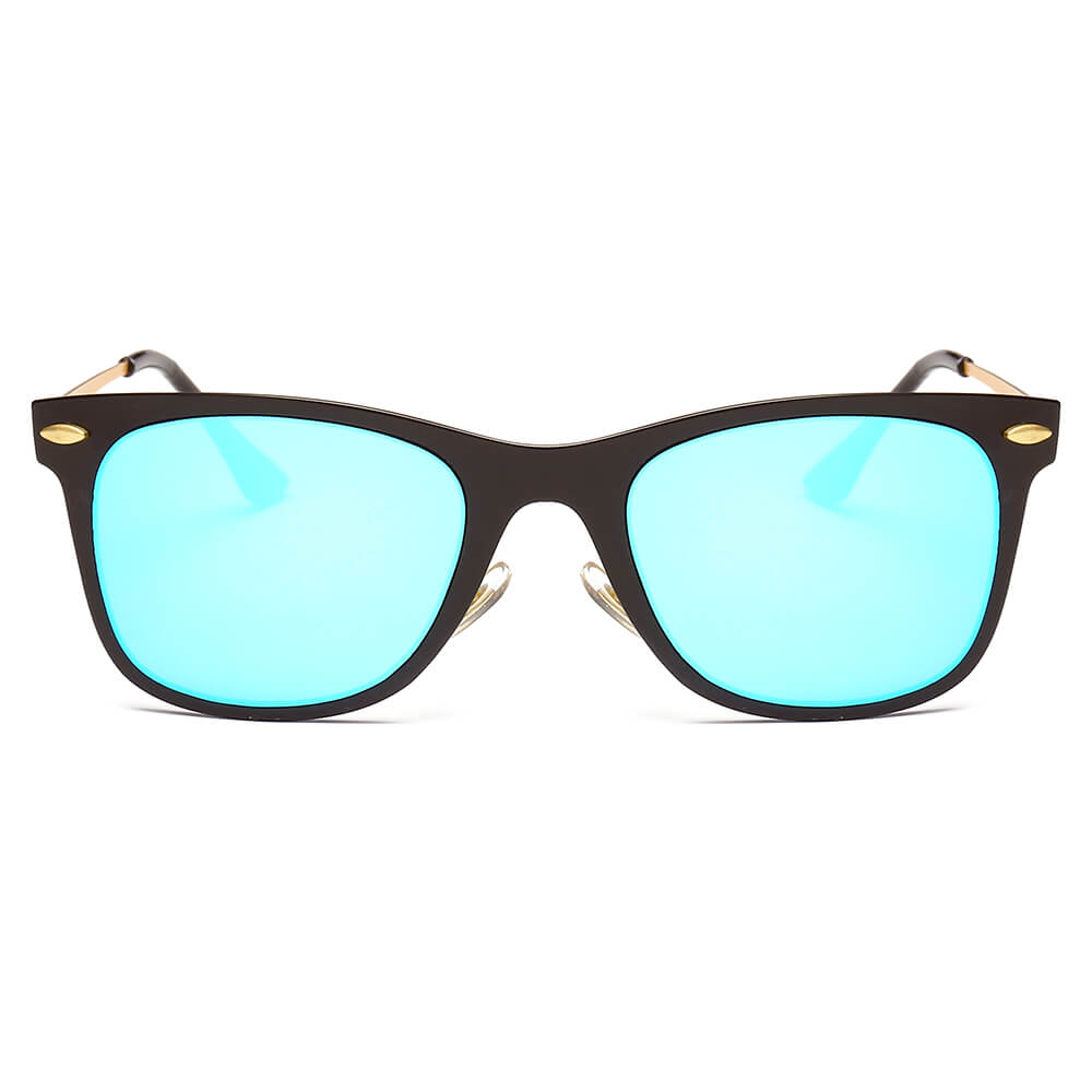 DUGALD Classic Horn Rimmed Rectangle Fashion Sunglasses with green lens and thin metal arms, stylishly displayed.