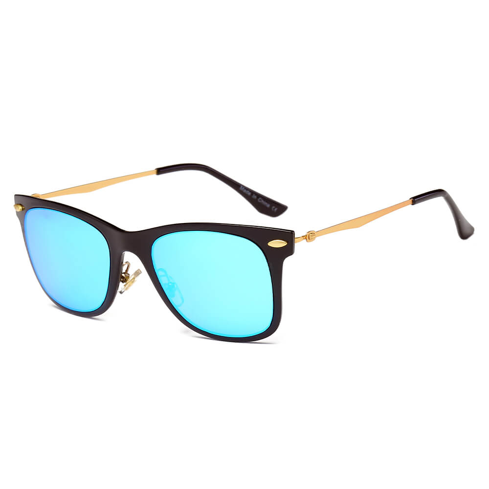 DUGALD Classic Horn Rimmed Rectangle Fashion Sunglasses with green lens and thin metal arms, stylishly displayed.