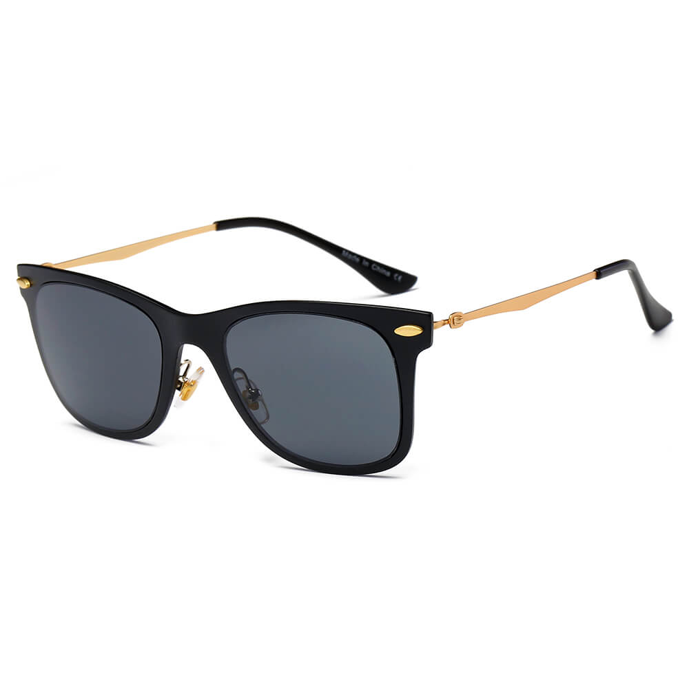 DUGALD Classic Horn Rimmed Rectangle Fashion Sunglasses with green lens and thin metal arms, stylishly displayed.