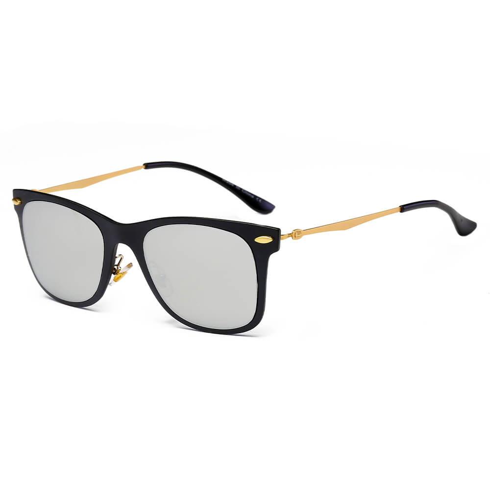 DUGALD Classic Horn Rimmed Rectangle Fashion Sunglasses with green lens and thin metal arms, stylishly displayed.