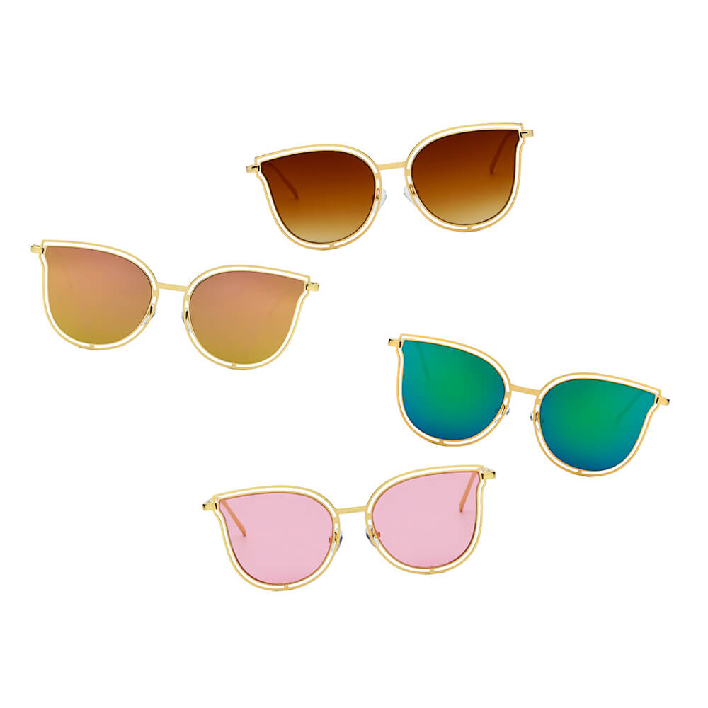 DUNDEE Women Round Cat Eye Fashion Sunglasses with colorful lenses and slim metal frame.