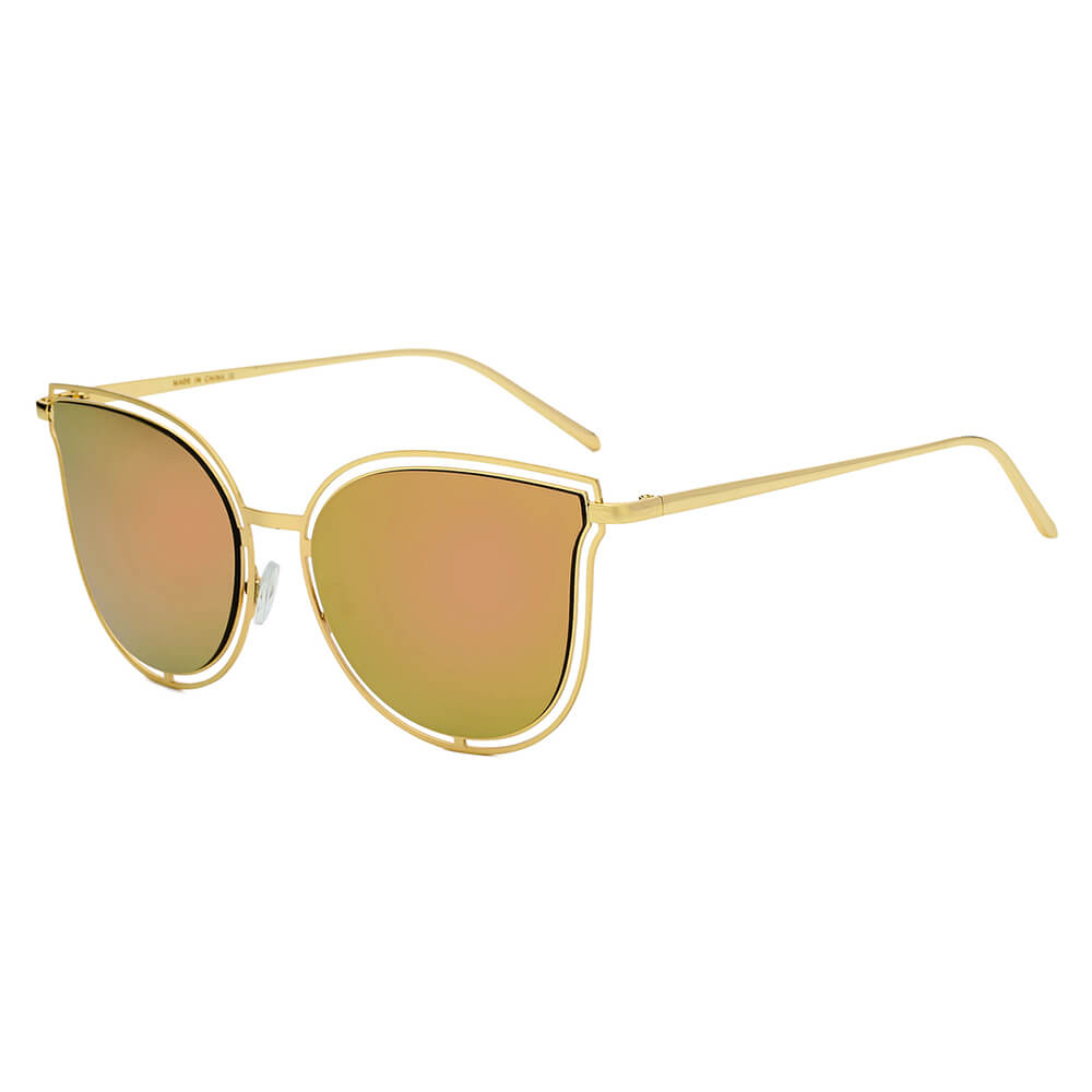 DUNDEE Women Round Cat Eye Fashion Sunglasses with colorful lenses and slim metal frame.