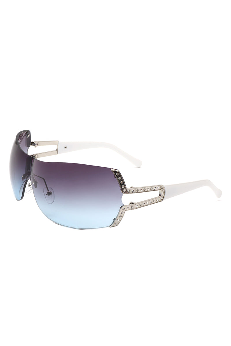 Echo Luxury Oversized Rimless Rectangle Sunglasses with stylish design and protective lenses, perfect for fashion-forward women.