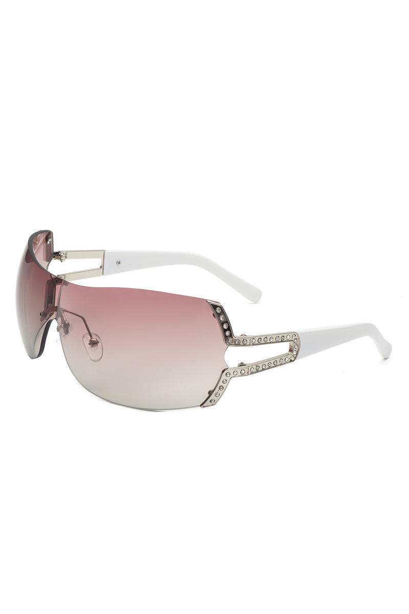 Echo Luxury Oversized Rimless Rectangle Sunglasses with stylish design and protective lenses, perfect for fashion-forward women.