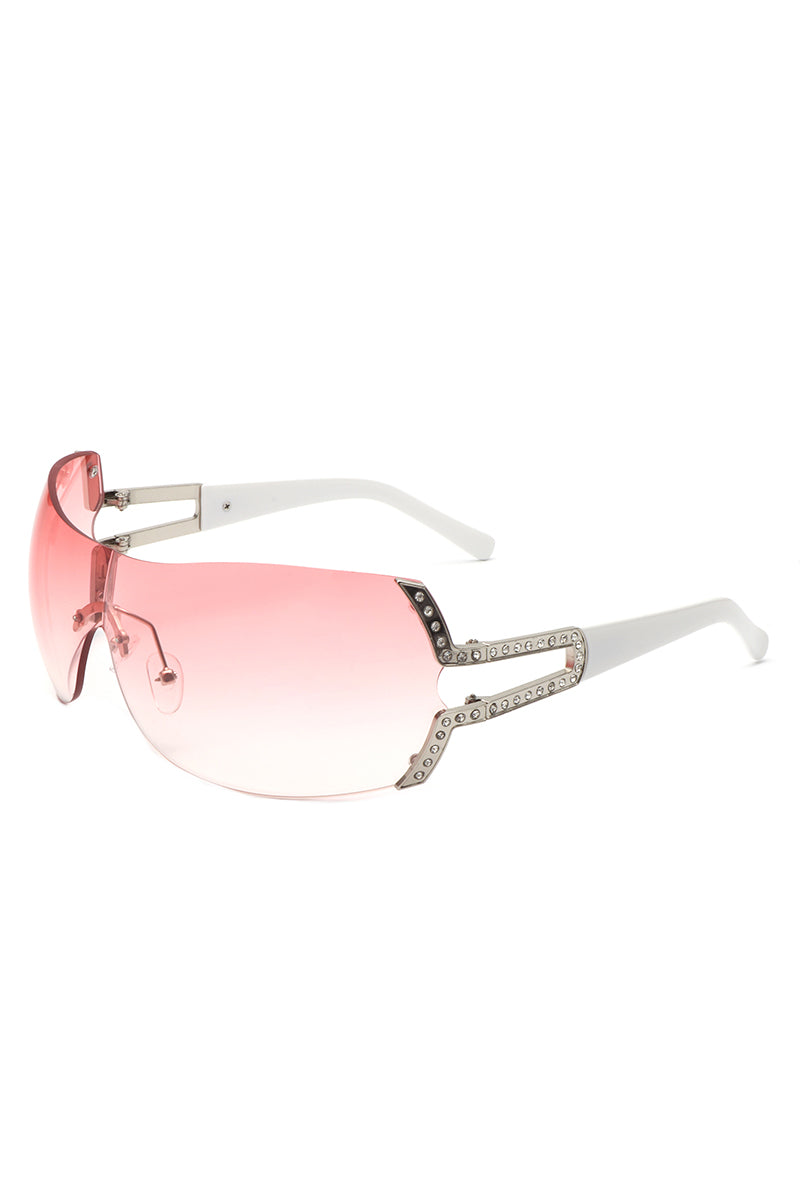 Echo Luxury Oversized Rimless Rectangle Sunglasses with stylish design and protective lenses, perfect for fashion-forward women.