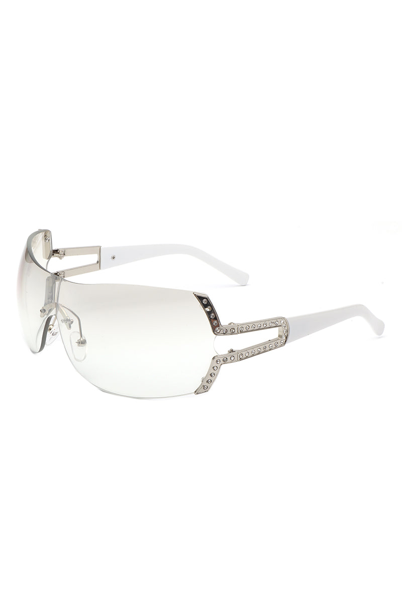 Echo Luxury Oversized Rimless Rectangle Sunglasses with stylish design and protective lenses, perfect for fashion-forward women.