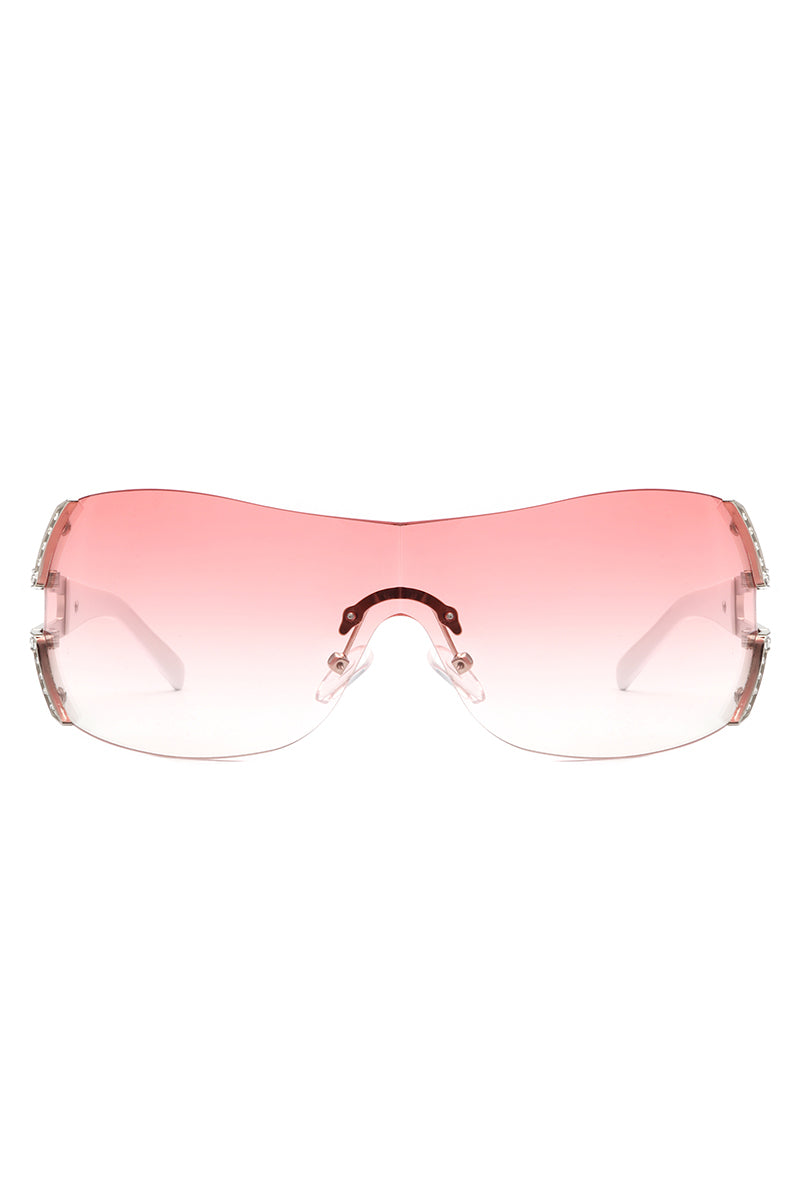 Echo Luxury Oversized Rimless Rectangle Sunglasses with stylish design and protective lenses, perfect for fashion-forward women.