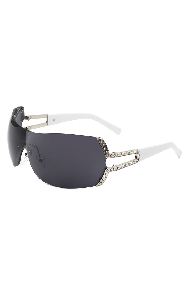 Echo Luxury Oversized Rimless Rectangle Sunglasses with stylish design and protective lenses, perfect for fashion-forward women.