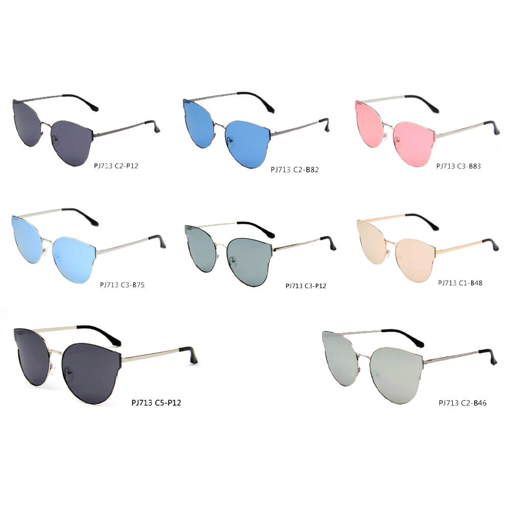 Ecija Women Round Cat Eye Fashion Sunglasses with metal frame and polarized lenses, stylish and elegant design.