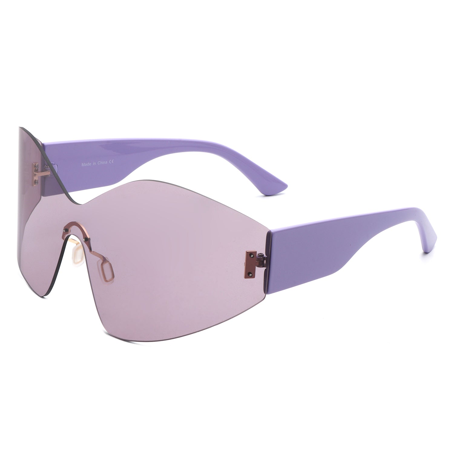 Electra Oversized Rimless Wraparound Shield Sunglasses with a sleek design and protective lenses.