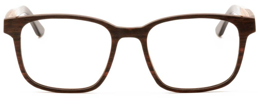 Eli Clear Wood & Carbon Fibre Glasses showcasing a stylish square design with a multi-layer wood frame and acetate tips.