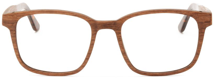 Eli Clear Wood & Carbon Fibre Glasses showcasing a stylish square design with a multi-layer wood frame and acetate tips.