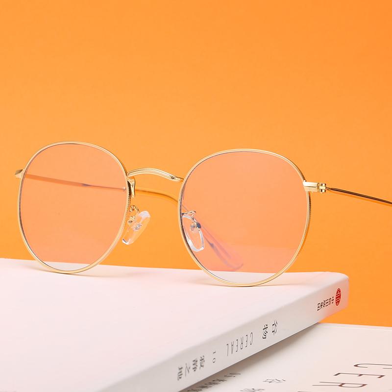 EP Blue Glass Flat Mirror with retro metal frame, showcasing its stylish design and anti-blue light lenses.