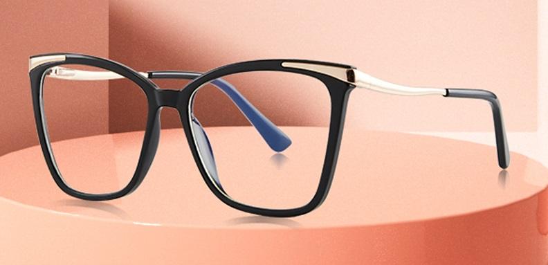 EP Glasses featuring a square frame made of TR90 material with metal foot wire, designed for unisex wear and anti-blue light protection.