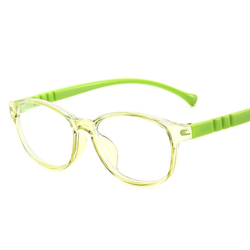 EP new children's anti-blue light flat mirror glasses in retro elliptical design with vibrant jelly colors, suitable for kids.