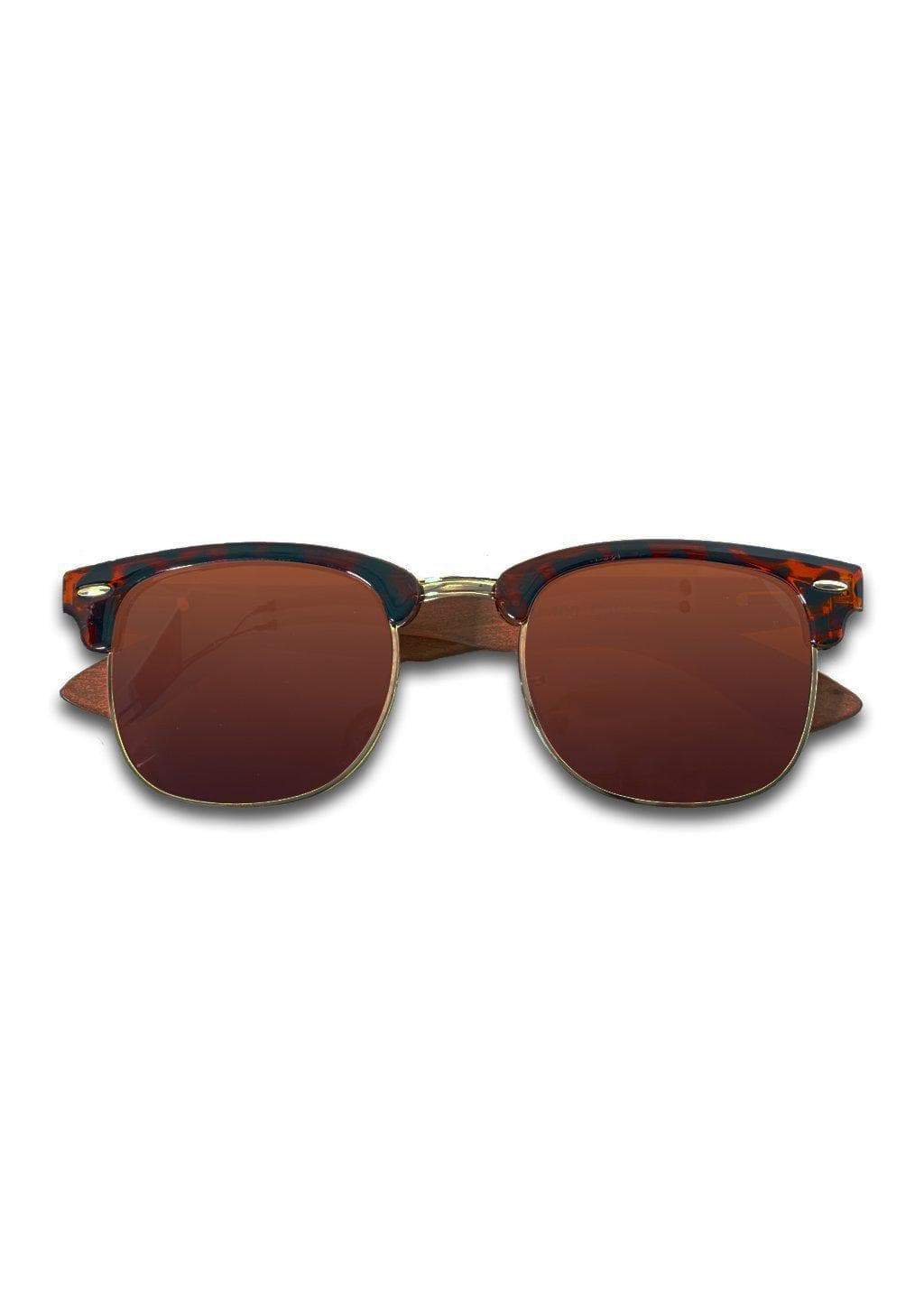 Eyewood Clubmaster - Cassidy sunglasses featuring a unique wooden frame, polarized brown mirror lenses, and high-quality stainless steel hinges.