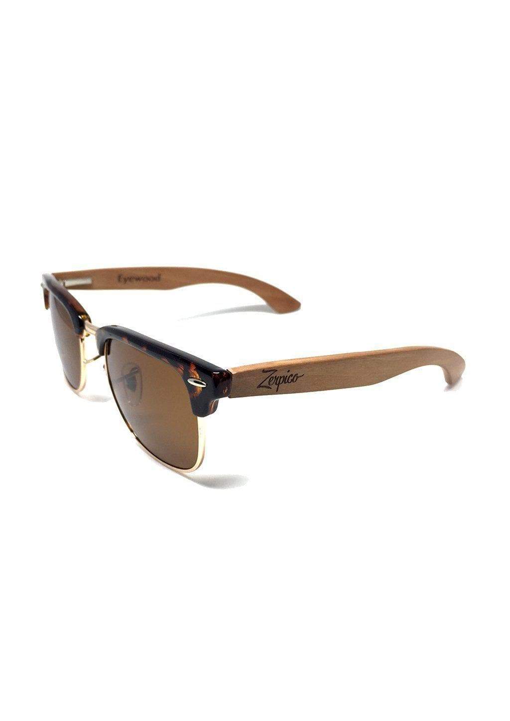 Eyewood Clubmaster - Cassidy sunglasses featuring a unique wooden frame, polarized brown mirror lenses, and high-quality stainless steel hinges.