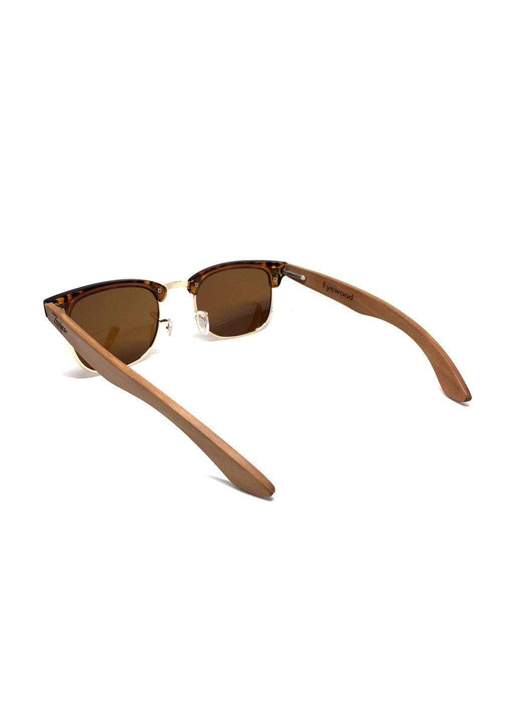 Eyewood Clubmaster - Cassidy sunglasses featuring a unique wooden frame, polarized brown mirror lenses, and high-quality stainless steel hinges.