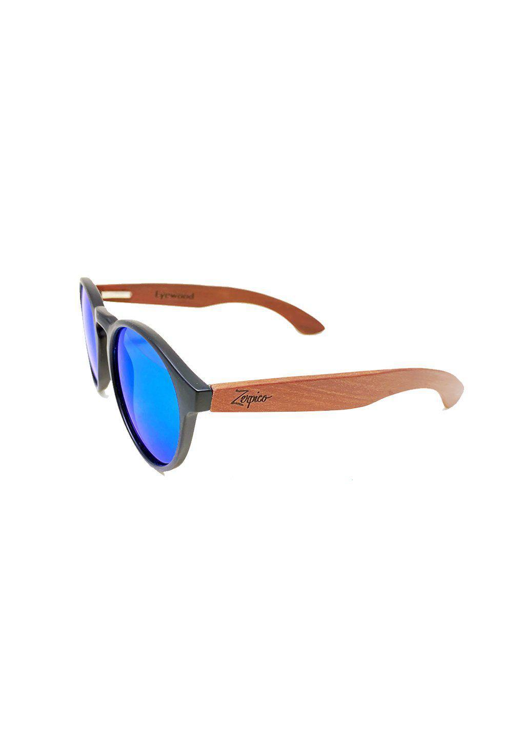 Handmade Eyewood Cubs - Lilo wooden sunglasses for kids with blue mirror lenses.