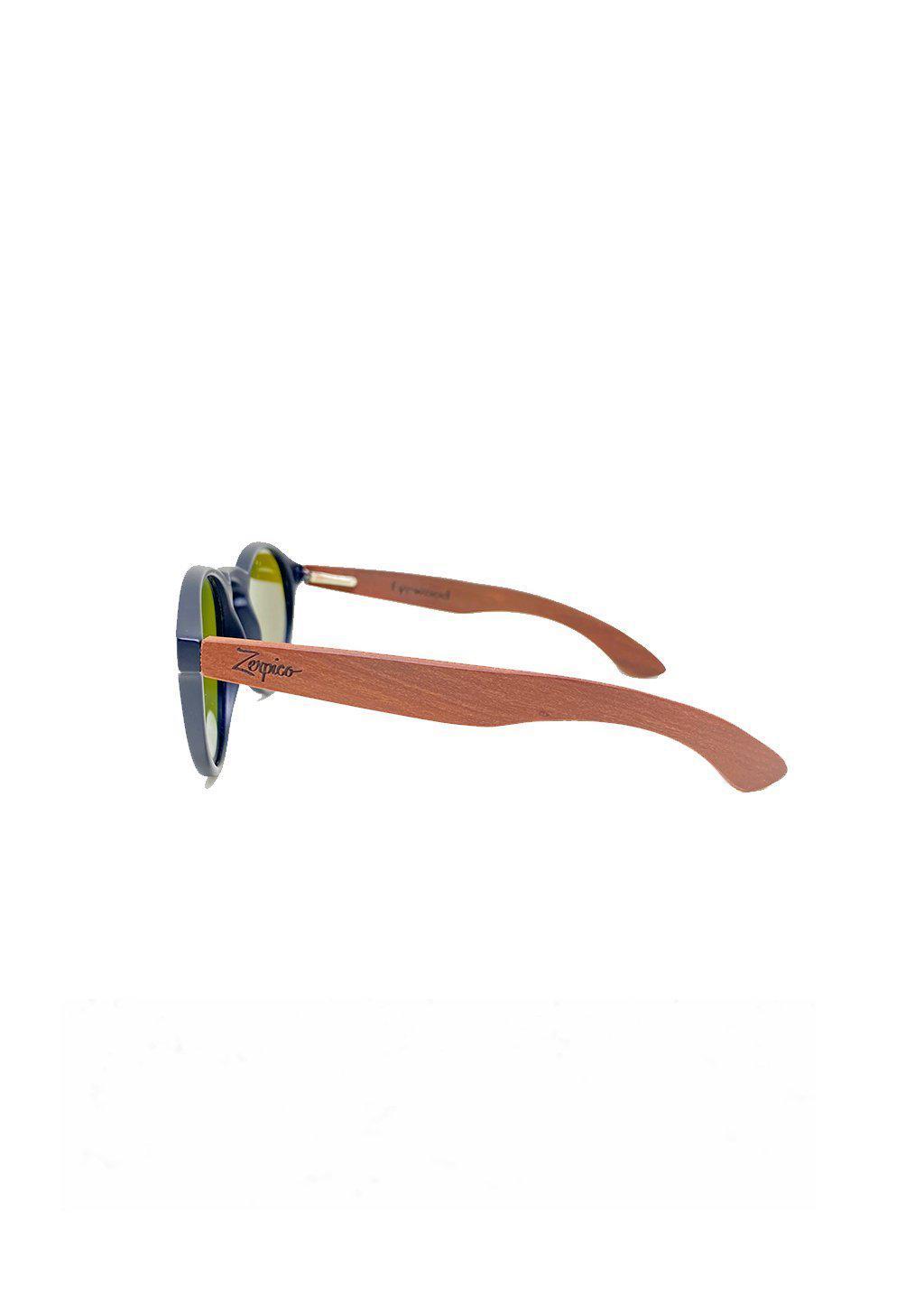 Handmade Eyewood Cubs - Lilo wooden sunglasses for kids with blue mirror lenses.