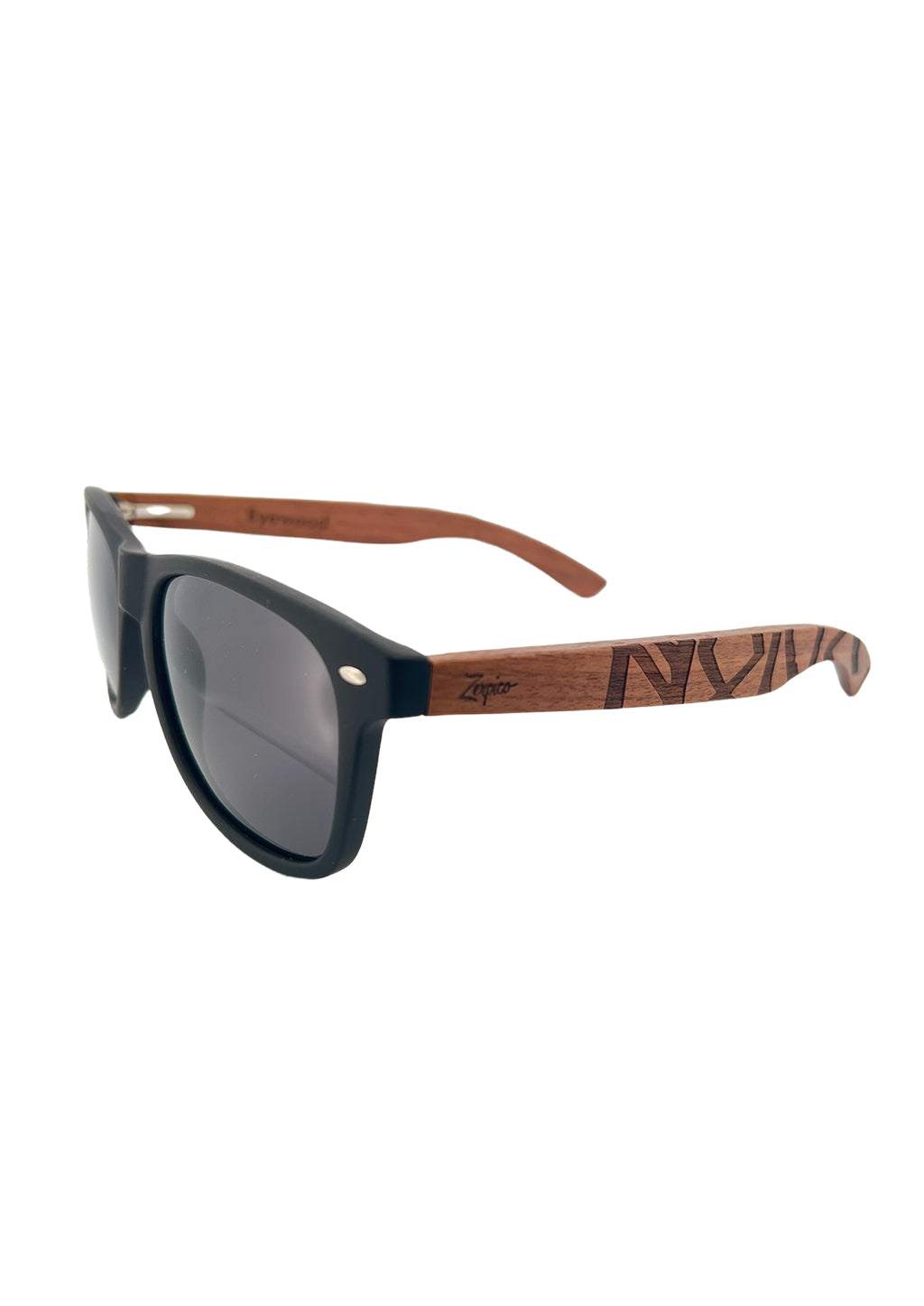 Eyewood engraved wooden sunglasses featuring Viking runes design, made from rosewood and plastic, showcasing a stylish and eco-friendly accessory.