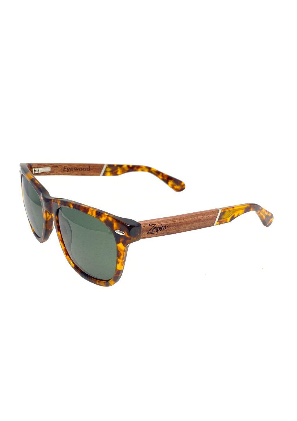 Eyewood Fusion Lynx wooden sunglasses in a round wooden case, showcasing unique design and eco-friendly materials.