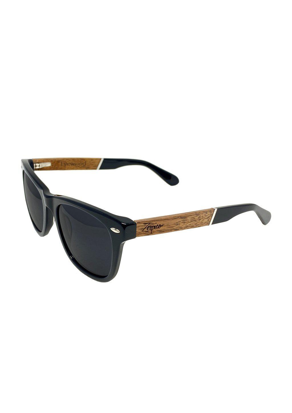 Eyewood Fusion - Viper wooden sunglasses in a round wooden case with microfiber pouch.