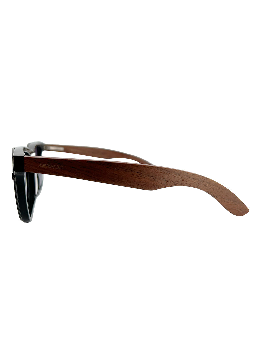 Eyewood ReInvented sunglasses featuring walnut wood temples and acetate front, showcasing unique grain patterns.