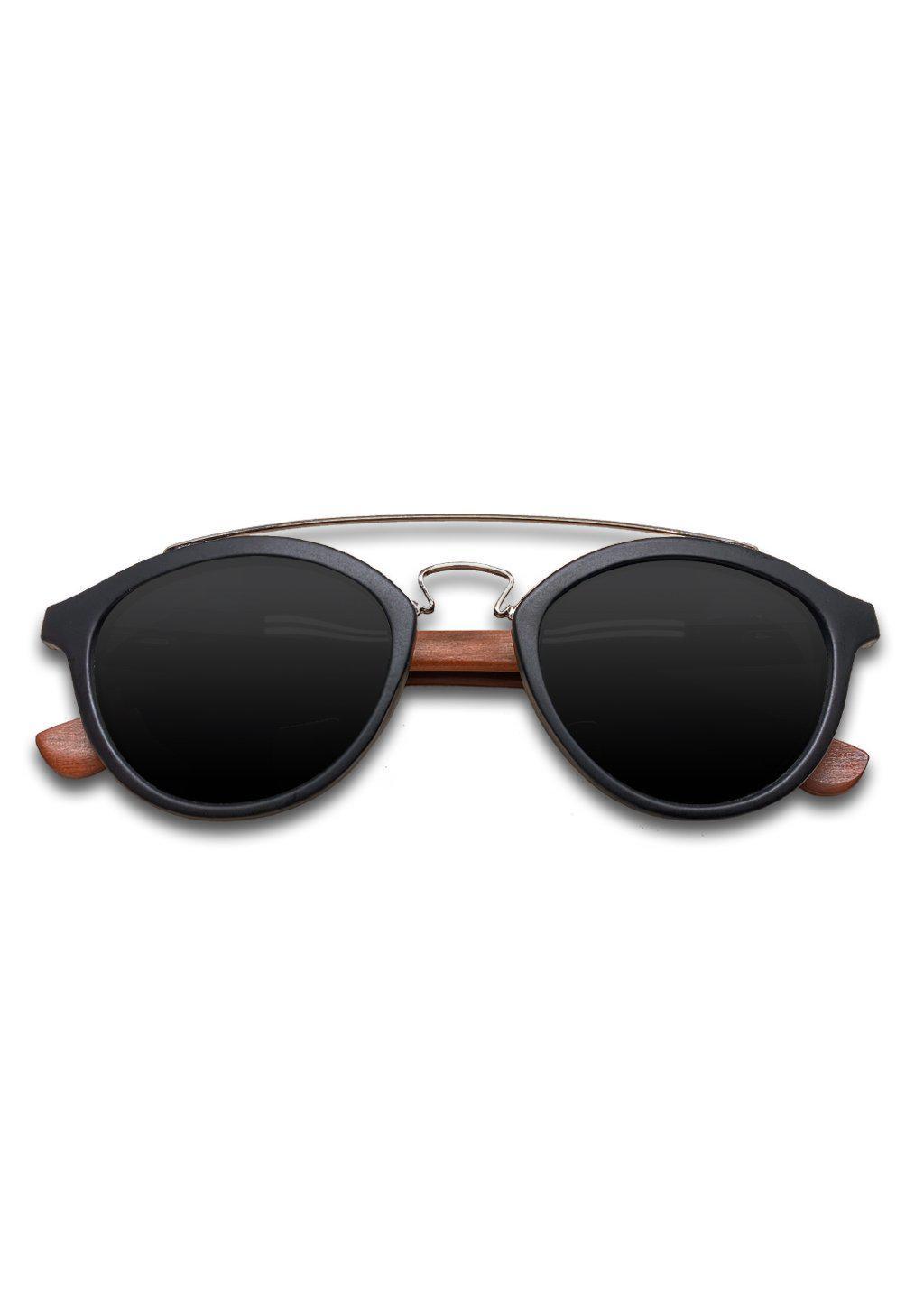 Eyewood Round - Lyric handmade wooden sunglasses featuring polarized grey lenses and unique rosewood design.