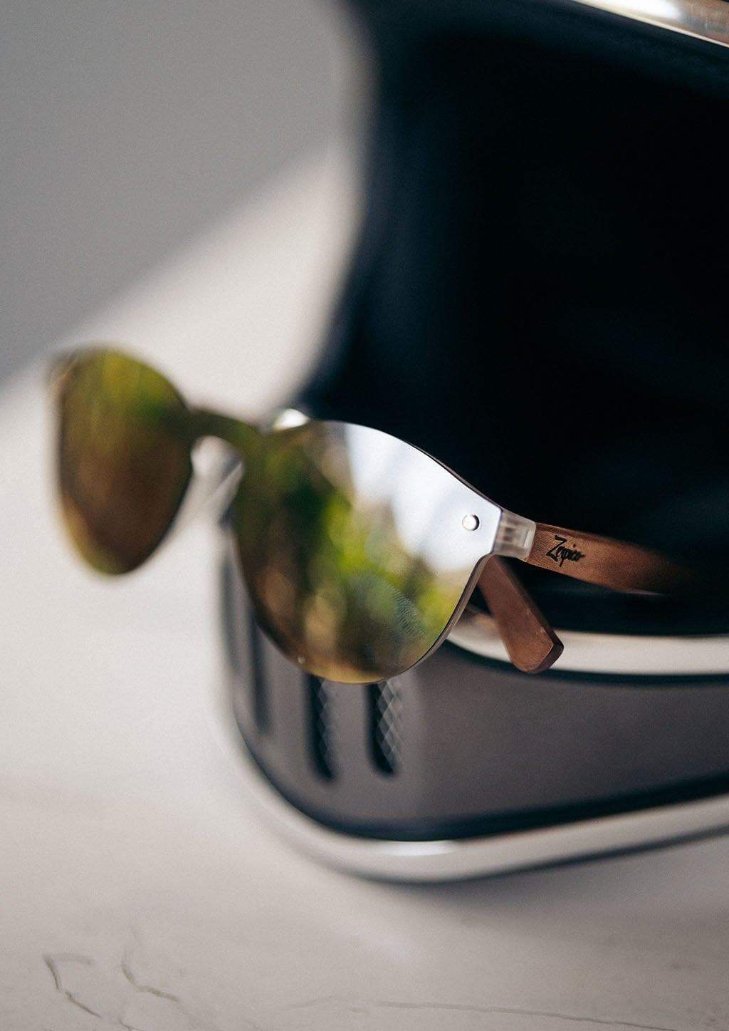 Eyewood Tomorrow - Antlia wooden sunglasses featuring rosewood frame and polarized yellow lenses, elegantly displayed in a handmade empress tree case.