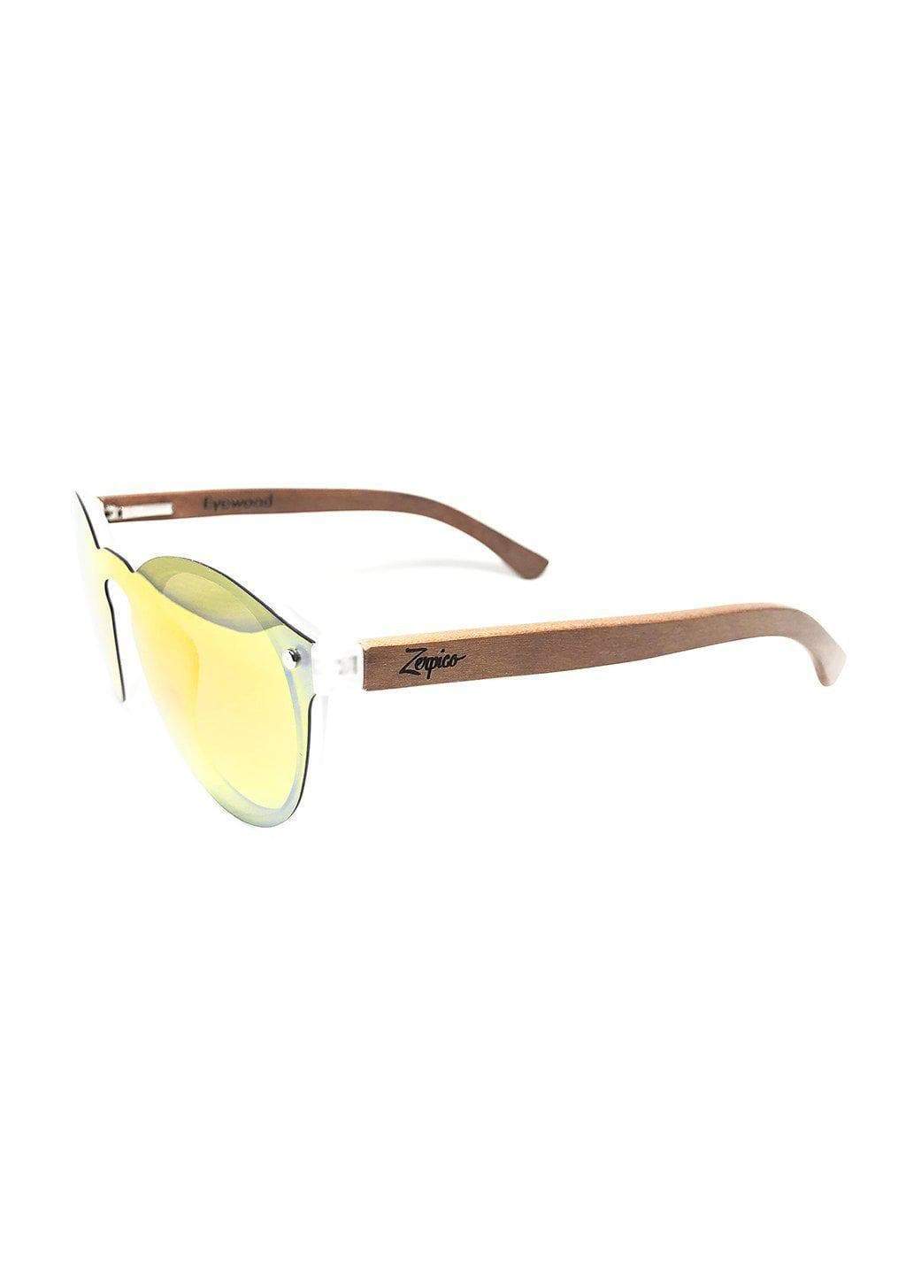 Eyewood Tomorrow - Antlia wooden sunglasses featuring rosewood frame and polarized yellow lenses, elegantly displayed in a handmade empress tree case.