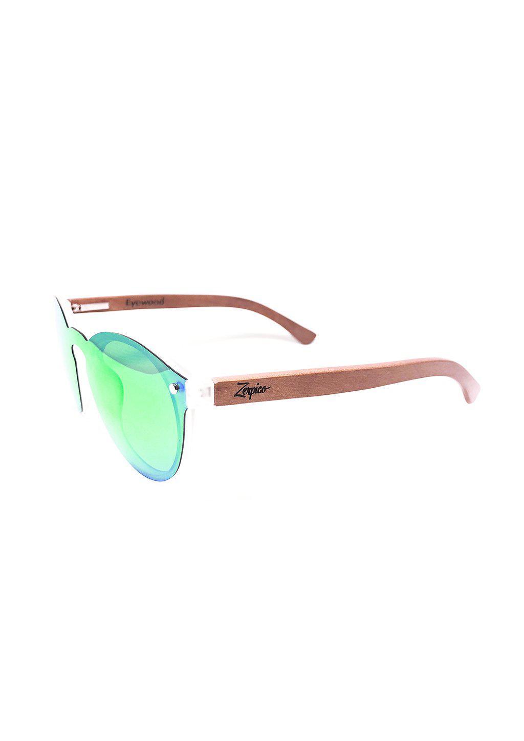 Eyewood Tomorrow - Aries wooden sunglasses featuring rosewood frame and polarized green lenses, elegantly displayed in a handmade empress tree case.