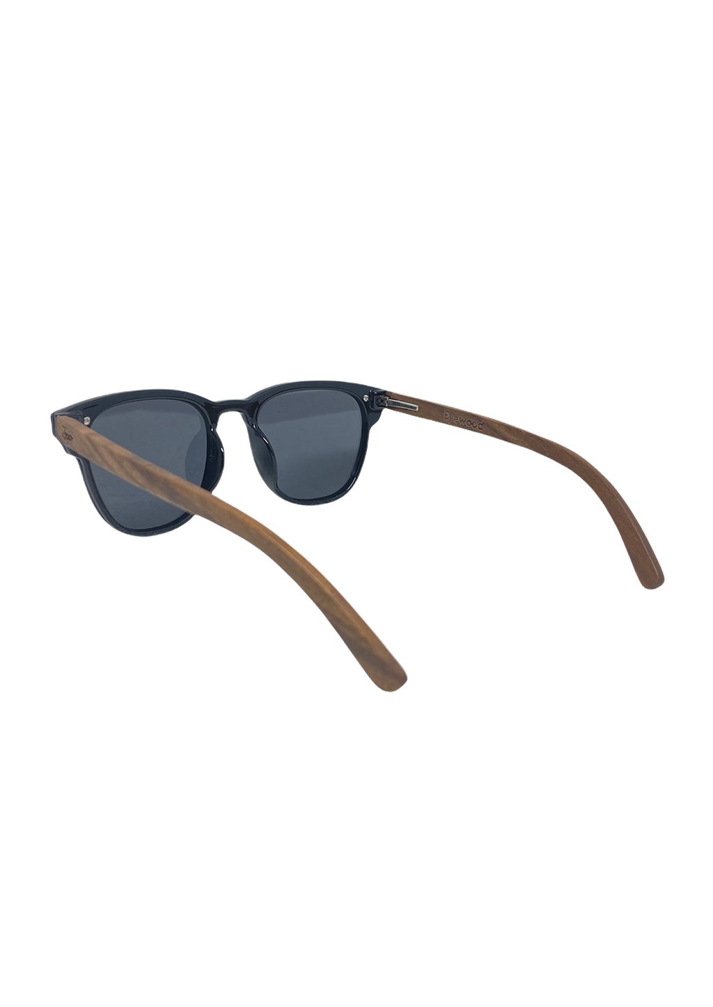 Eyewood Tomorrow - Fornax wooden sunglasses featuring walnut temples and polarized black lenses, elegantly displayed in a natural setting.