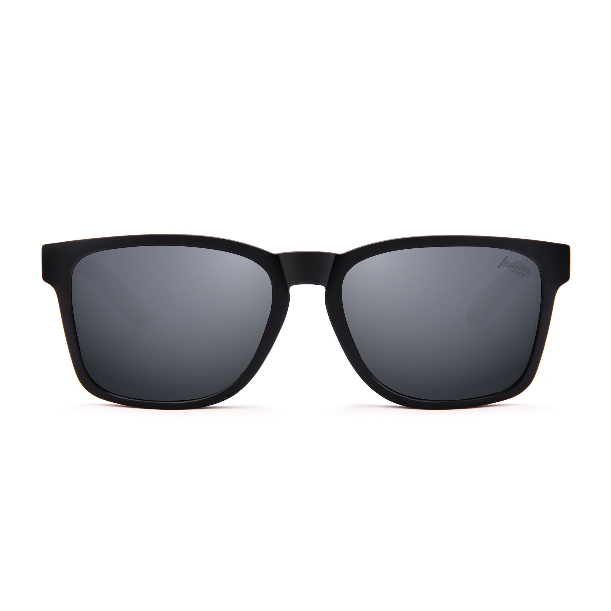 Free Spirit Black/Black sunglasses with polarized lenses, unisex design, lightweight frame, and included microfiber cleaning case.