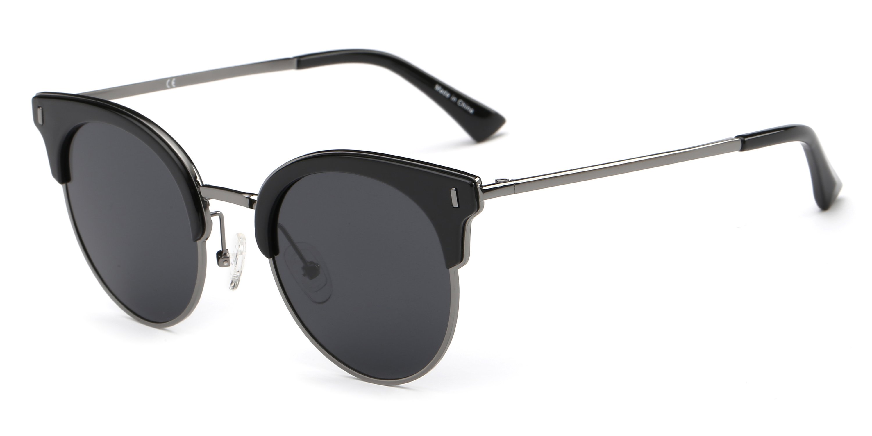 Freya Women Half Frame Round Cat Eye Fashion Sunglasses in stylish design, featuring a plastic frame and CR-39 lenses, perfect for sun protection.