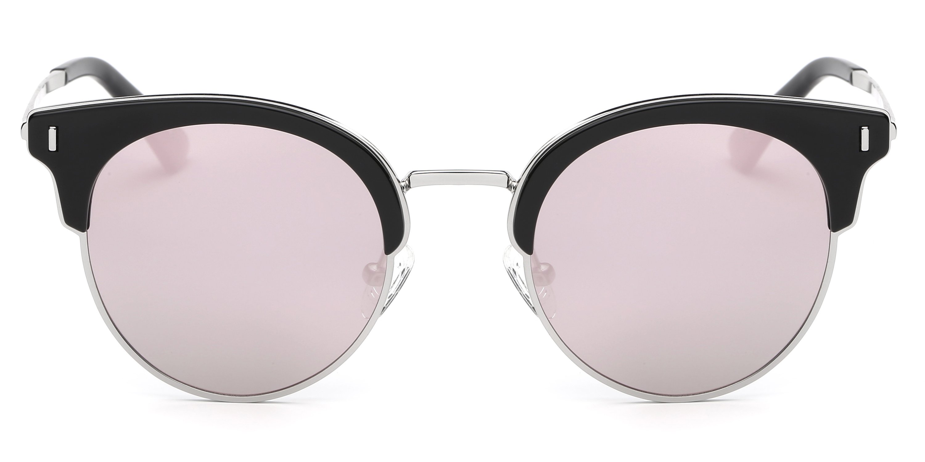 Freya Women Half Frame Round Cat Eye Fashion Sunglasses in stylish design, featuring a plastic frame and CR-39 lenses, perfect for sun protection.