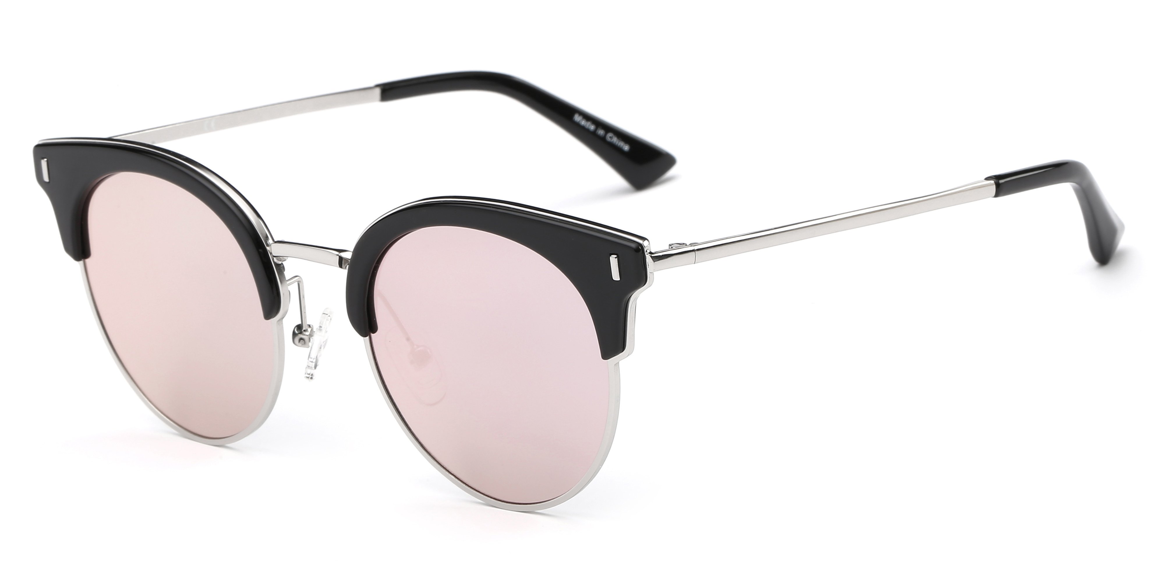 Freya Women Half Frame Round Cat Eye Fashion Sunglasses in stylish design, featuring a plastic frame and CR-39 lenses, perfect for sun protection.