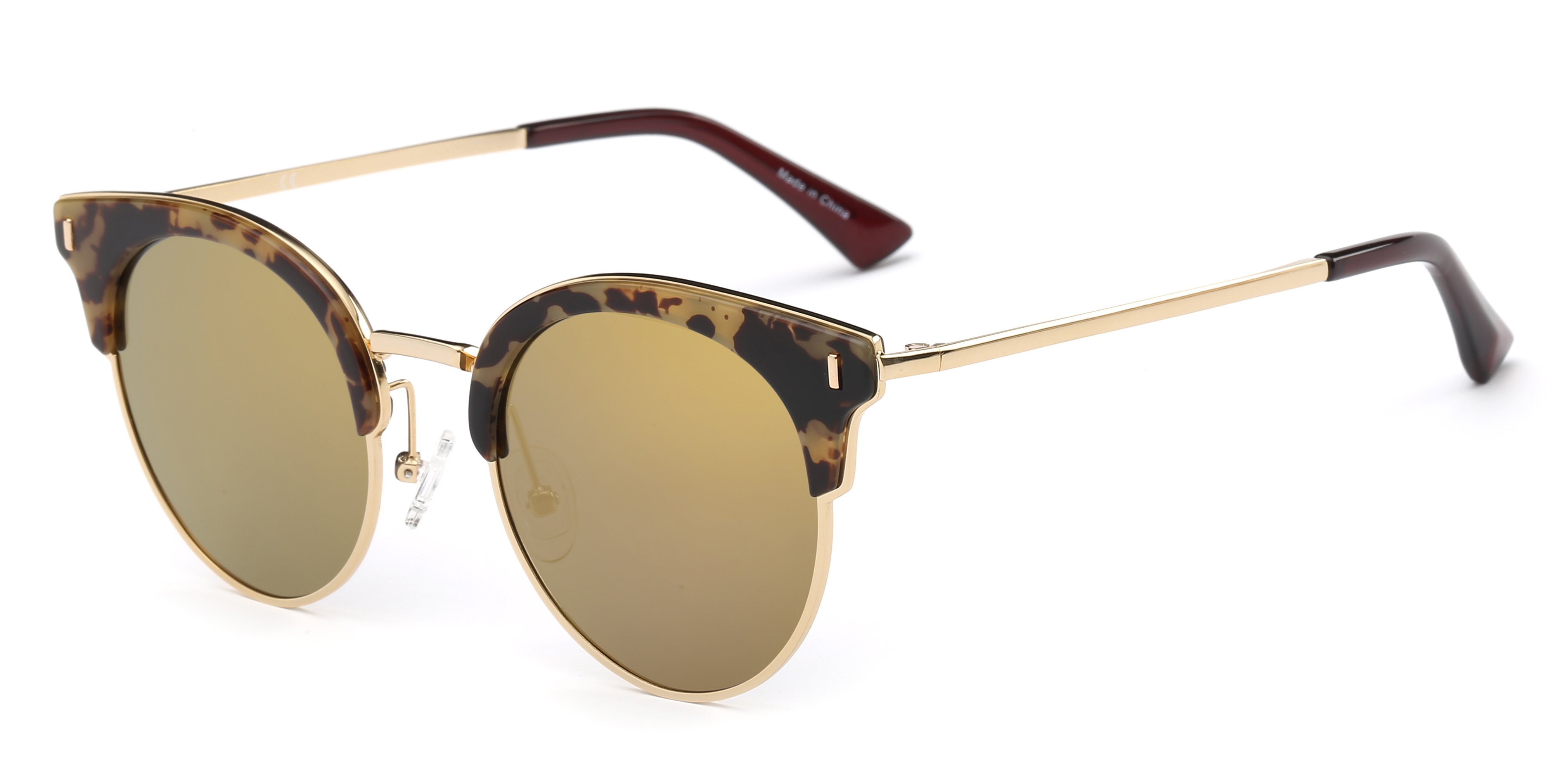 Freya Women Half Frame Round Cat Eye Fashion Sunglasses in stylish design, featuring a plastic frame and CR-39 lenses, perfect for sun protection.