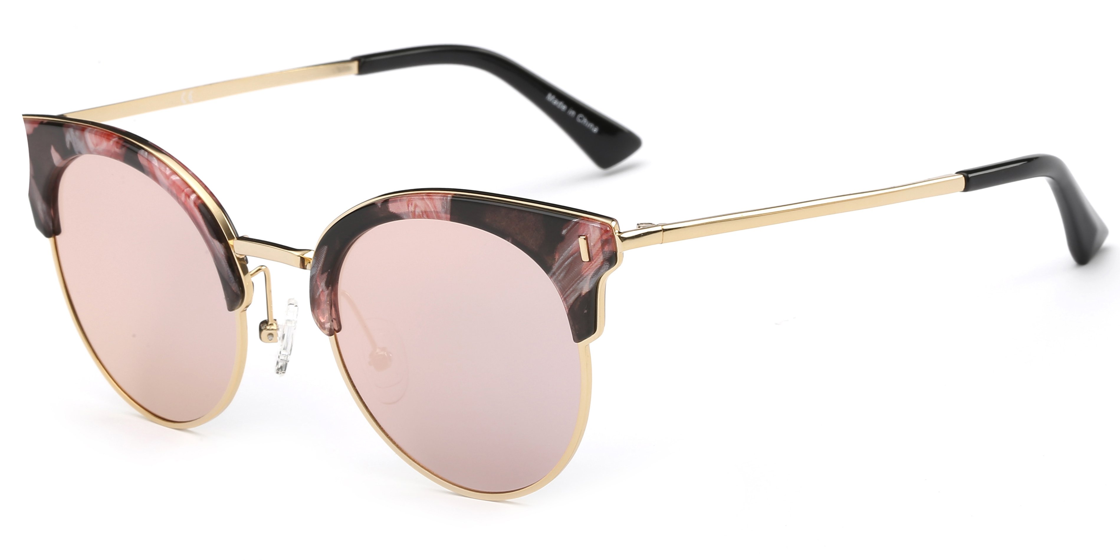 Freya Women Half Frame Round Cat Eye Fashion Sunglasses in stylish design, featuring a plastic frame and CR-39 lenses, perfect for sun protection.