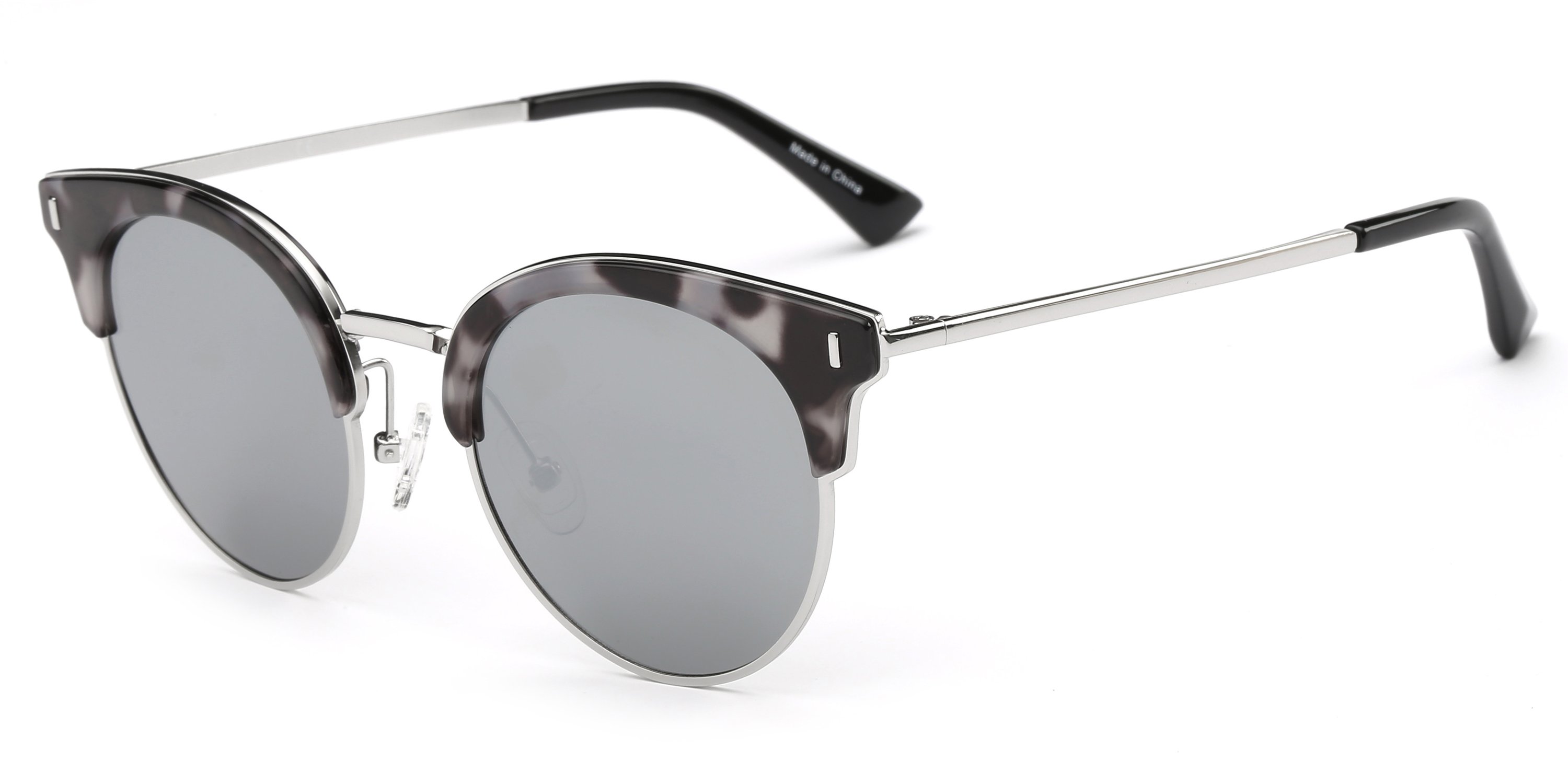 Freya Women Half Frame Round Cat Eye Fashion Sunglasses in stylish design, featuring a plastic frame and CR-39 lenses, perfect for sun protection.