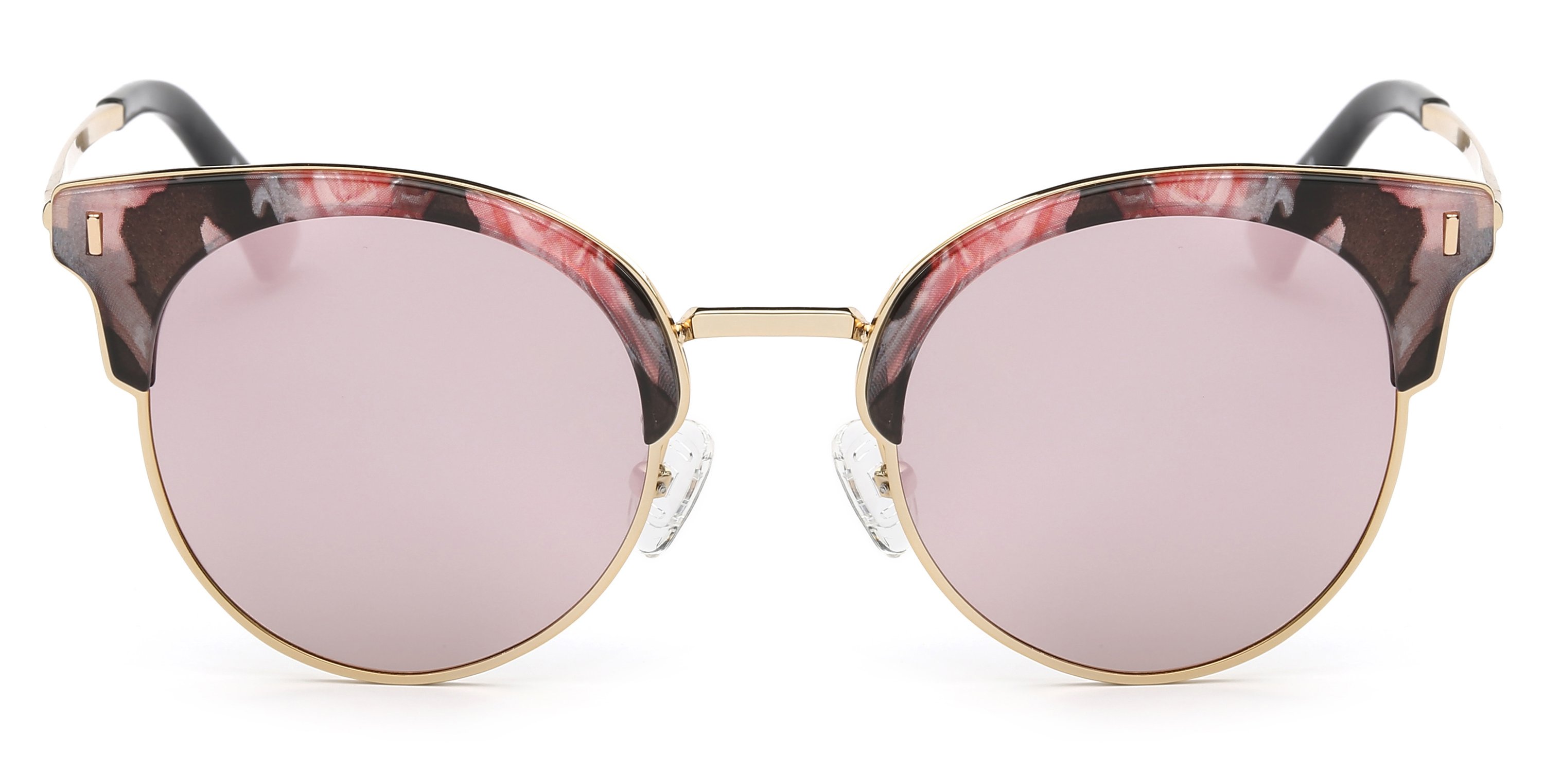 Freya Women Half Frame Round Cat Eye Fashion Sunglasses in stylish design, featuring a plastic frame and CR-39 lenses, perfect for sun protection.