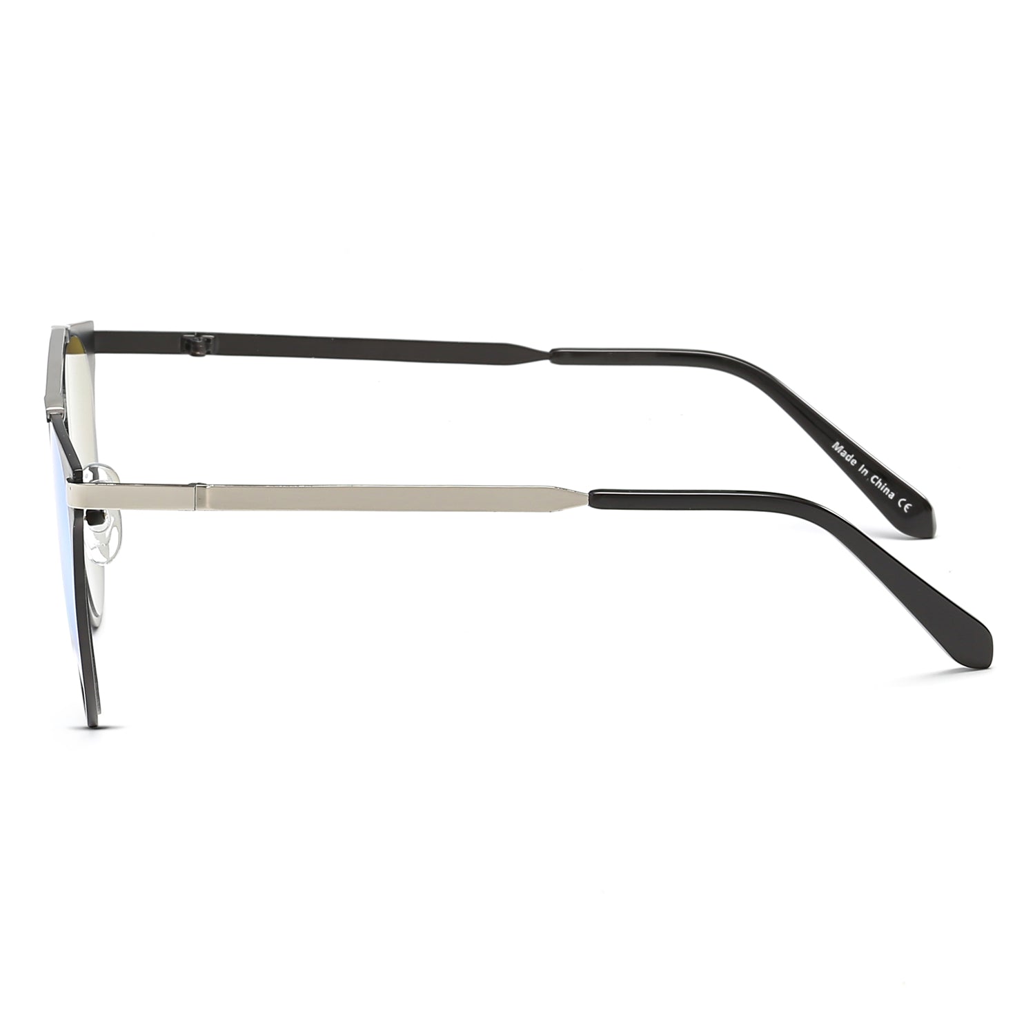 FRISCO Modern Horn Rimmed Metal Frame Round Sunglasses with mirrored lenses and metallic brow-bar, showcasing a stylish minimalist design.