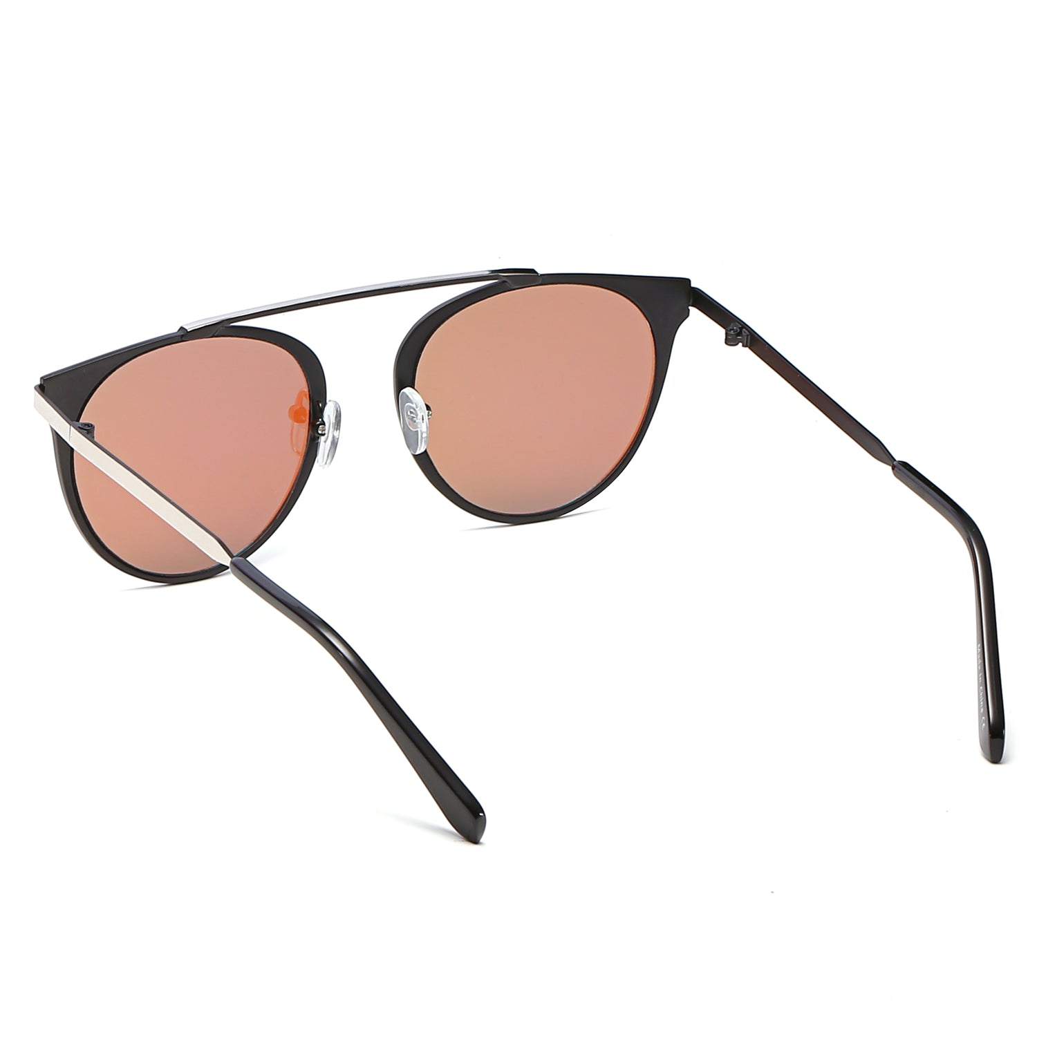 FRISCO Modern Horn Rimmed Metal Frame Round Sunglasses with mirrored lenses and metallic brow-bar, showcasing a stylish minimalist design.