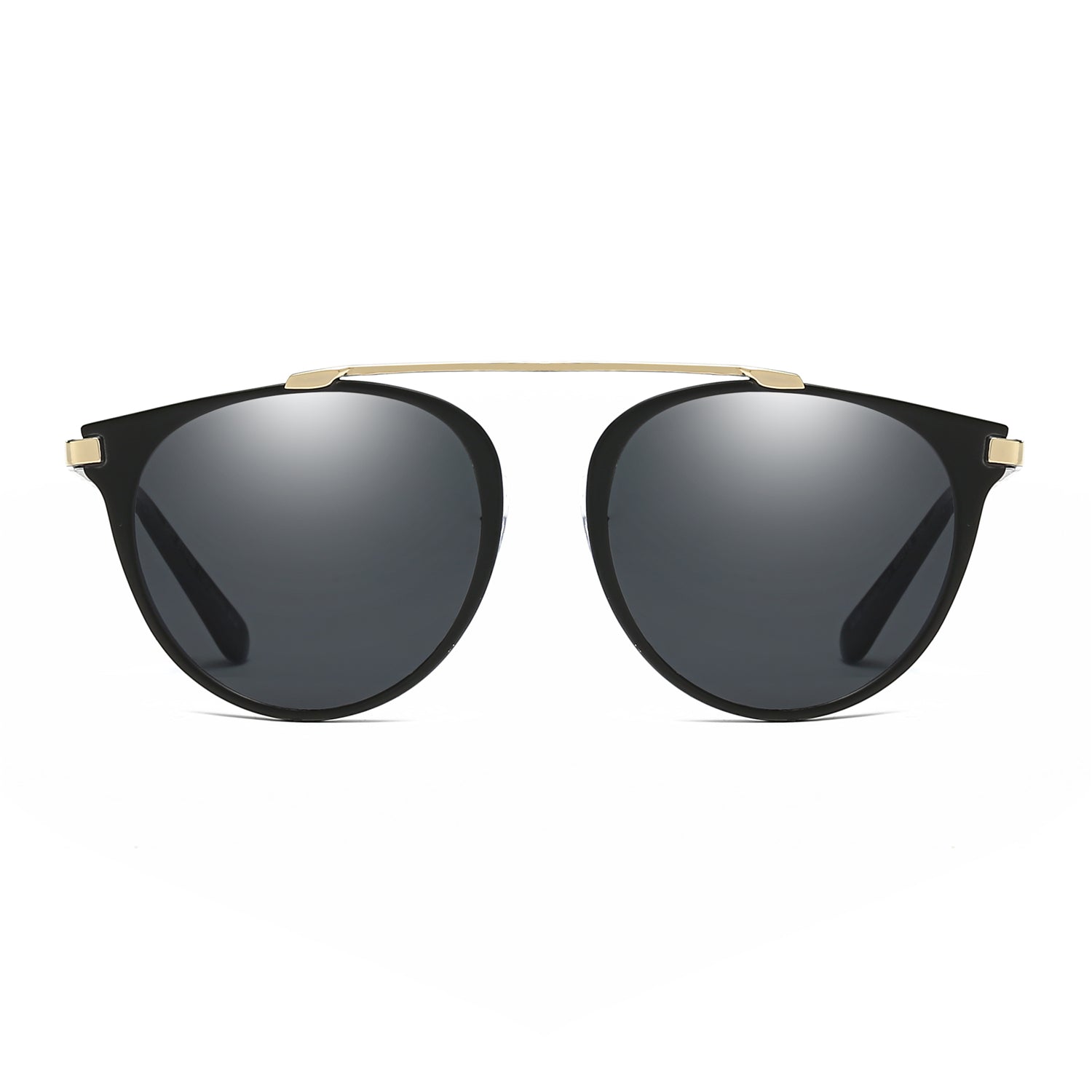 FRISCO Modern Horn Rimmed Metal Frame Round Sunglasses with mirrored lenses and metallic brow-bar, showcasing a stylish minimalist design.