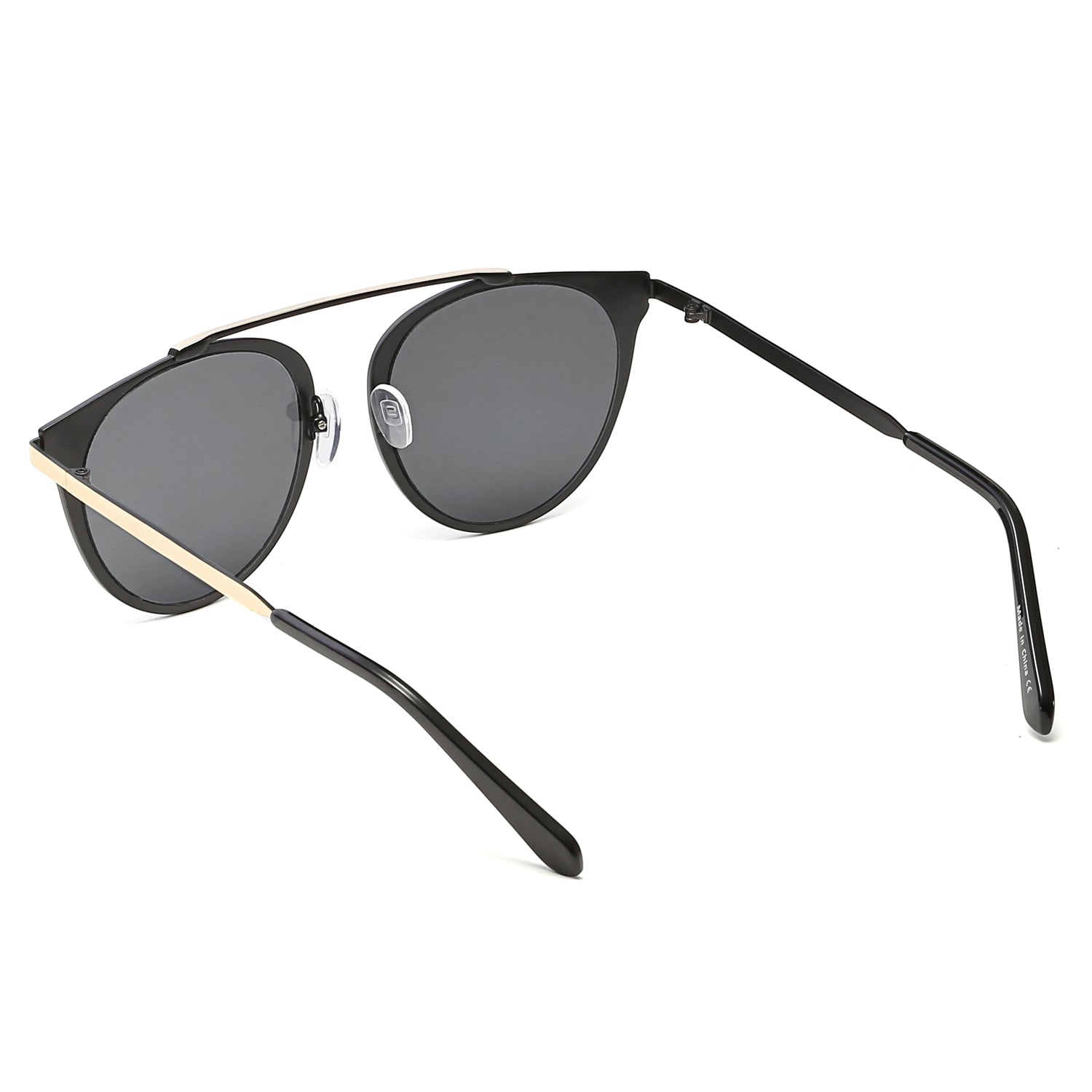 FRISCO Modern Horn Rimmed Metal Frame Round Sunglasses with mirrored lenses and metallic brow-bar, showcasing a stylish minimalist design.