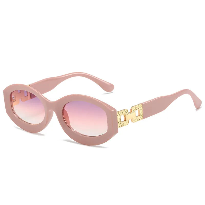 Gissel Sunglasses featuring stylish oval/round design with rich gold accents, displayed in multiple colors.