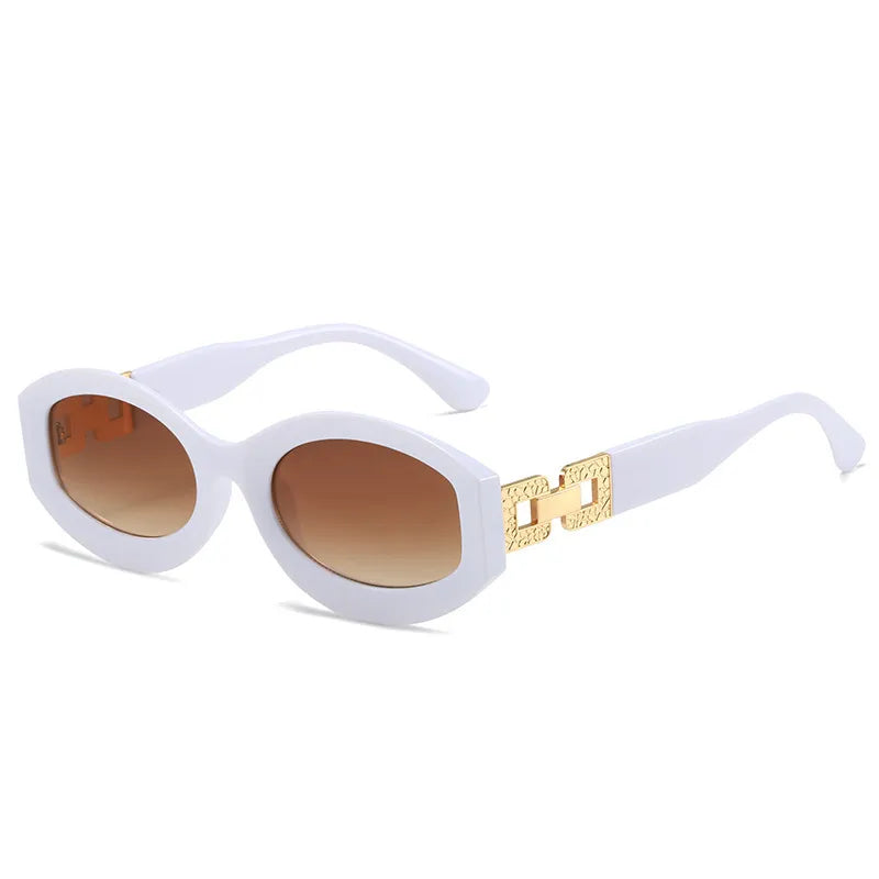 Gissel Sunglasses featuring stylish oval/round design with rich gold accents, displayed in multiple colors.